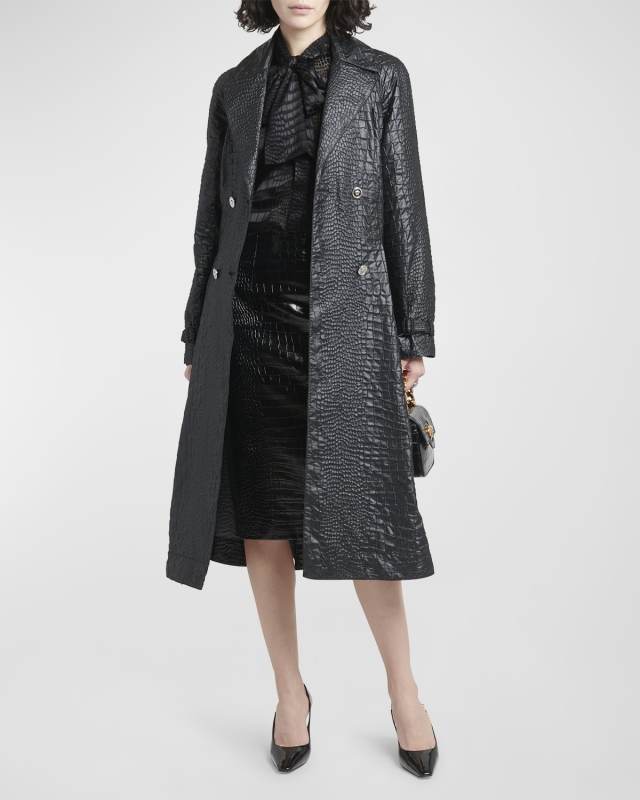 Belted Techno Lacquered Crocodile-Coquet Trench Coat